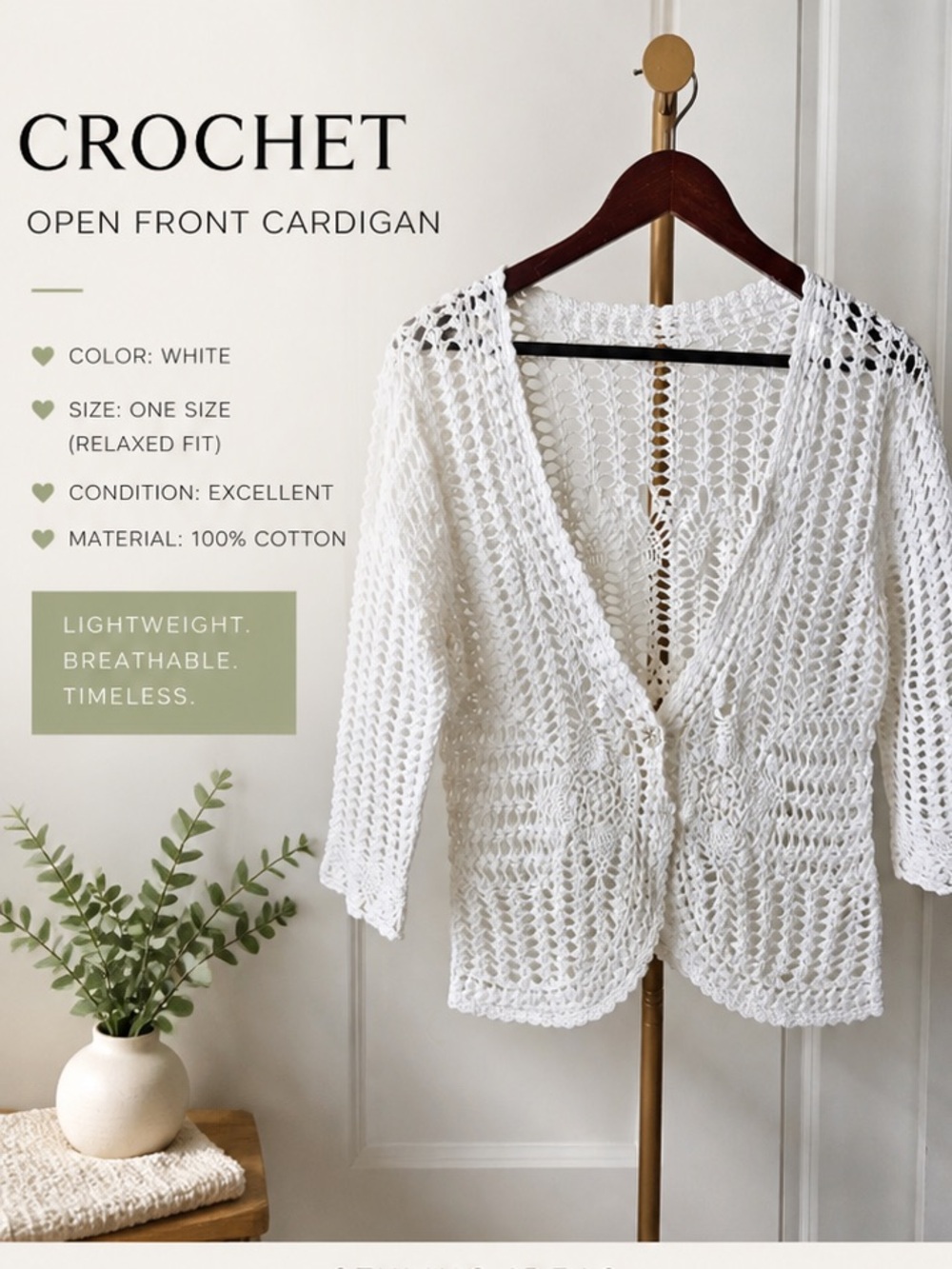 White Crochet Openwork Women's Sweater Cardigan